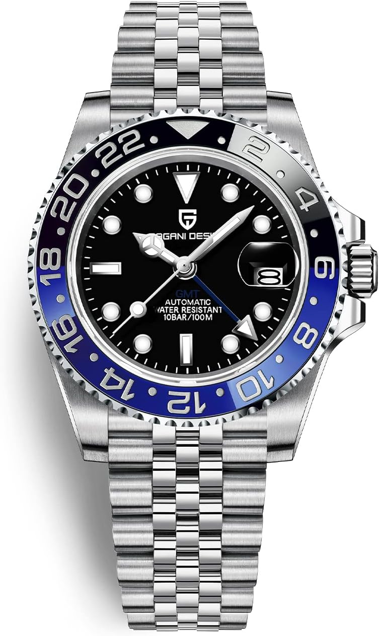 PAGANI DESIGN ساعة باجاني ديزاين GMT الأوتوماتيكية للرجال - 40MM تناظرية تاريخ، 100M مقاومة للماء ساعة ميكانيكية معصمية PD-1662 (أسود أزرق) - Image 1